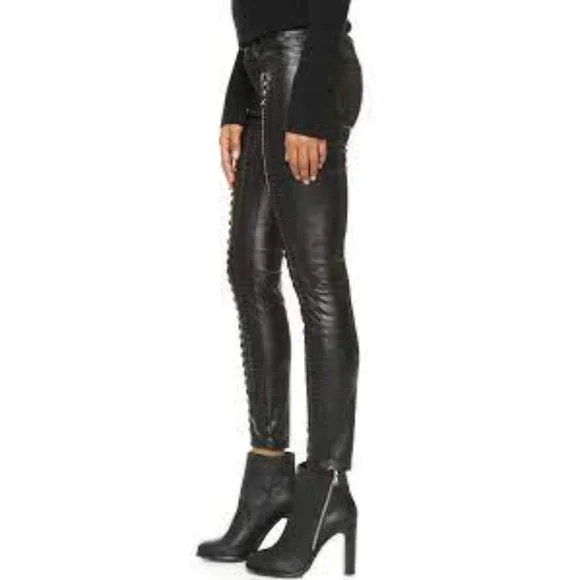 💥HOT ITEM💥Black Lace Up Skinny Leather Pants - Picture 2 of 15
